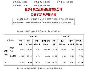 2022年新能源汽车销量：小康股份2月销量达3229辆 同比增长510.4%