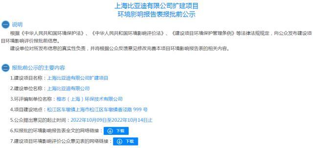 比亚迪拟扩建上海工厂 预计每年可处理新型锂电池7200万只