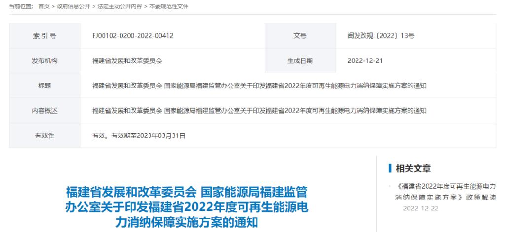 鼓励购买绿证完成消纳量！《福建省2022年度可再生能源电力消纳保障实施方案》印发