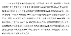 ST龙净投资设立合资公司并建设新能源电池储能模组PACK和系统集成项目
