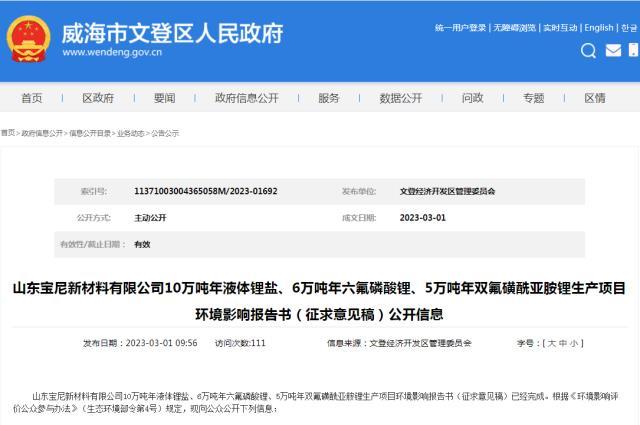 10万吨！6万吨！5万吨！宝尼新材料电解液材料项目环评公示