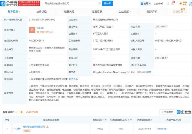 宁德时代在山东青岛成立新能源公司 经营范围涉及电池销售等