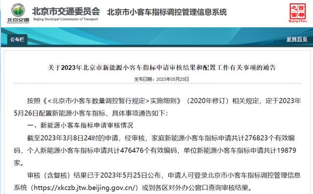 北京新能源配置指标结果明日公布