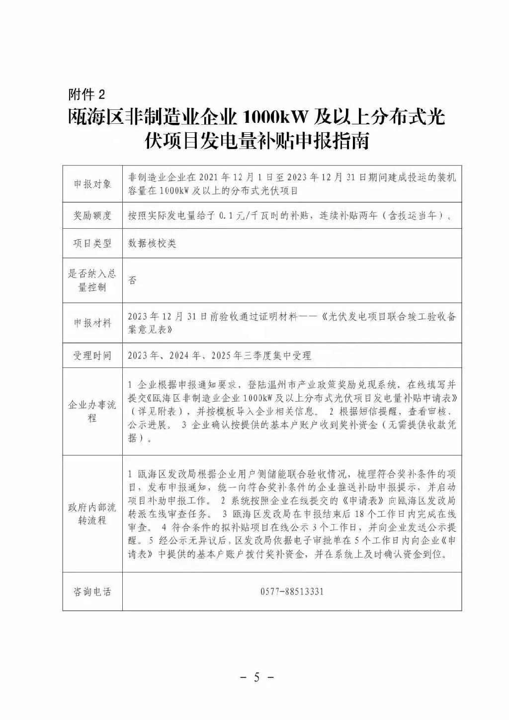 温州：用户侧储能给予0.1元/W的一次性建设补贴