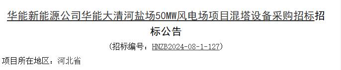 华能新能源公司启动大清河盐场50MW风电场混塔设备采购招标