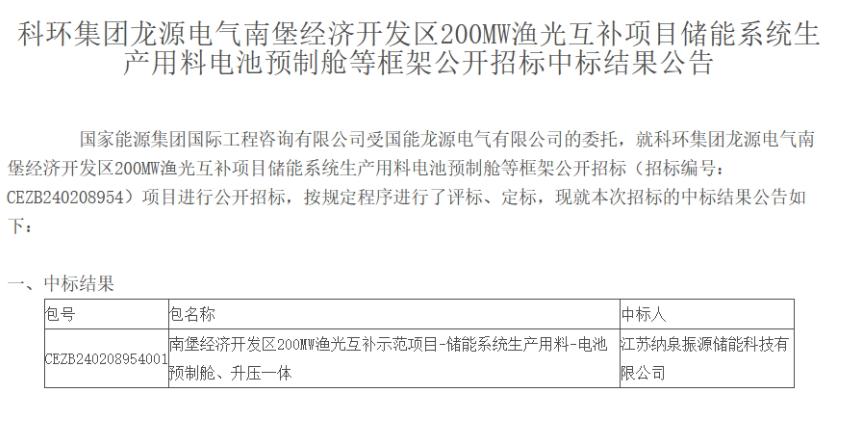 科环集团龙源电气南堡经济开发区30MW/60MWh储能系统招标结果揭晓