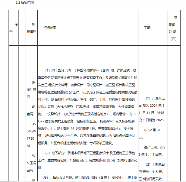 黑龙江宝清350MW/1750MWh压缩空气储能国家级示范项目公开招标