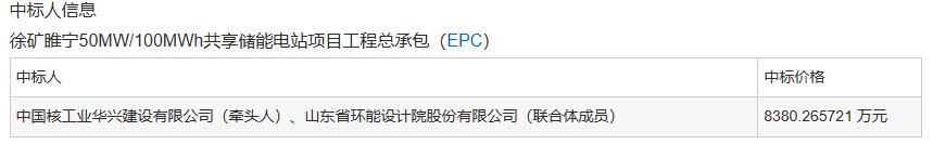 徐矿睢宁50MW/100MWh共享储能电站EPC项目中标揭晓