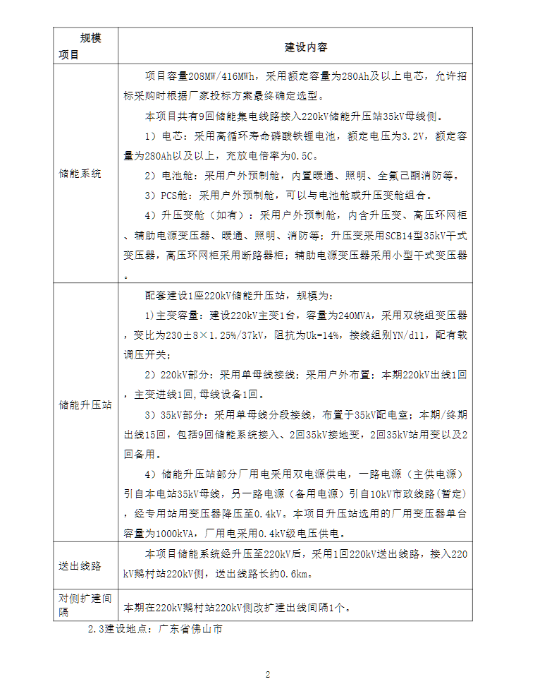 208MW/416MWh！广东佛山北控广通高明储能项目EPC总承包招标